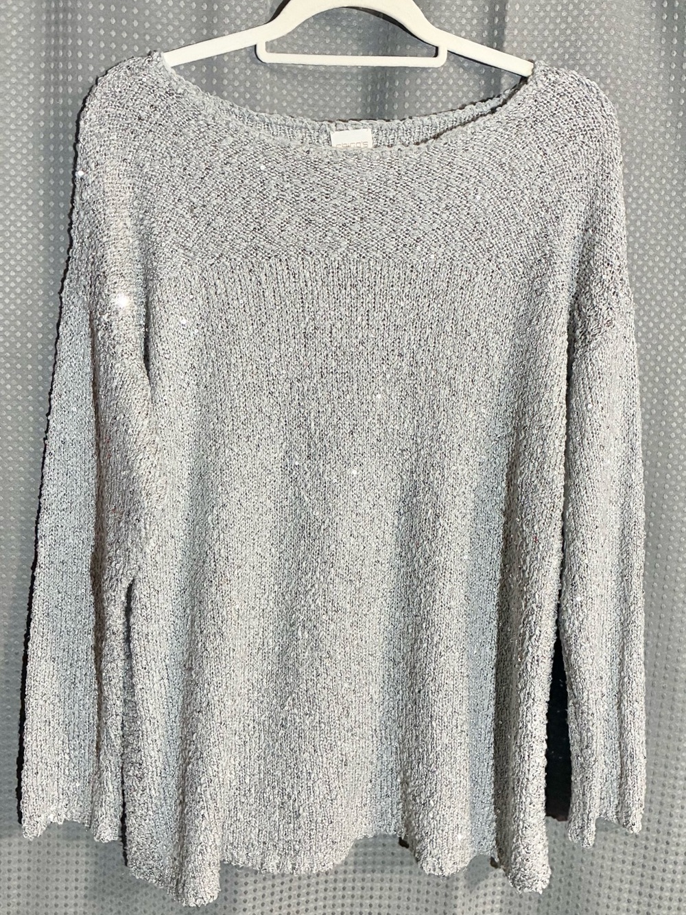 Chicos Metallic Tunic Length Sweater Sz 3- US XL Glitz Glam Warm Cozy Dressy